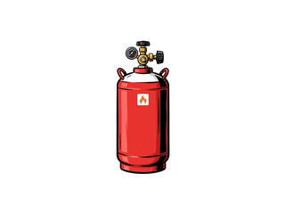 Obraz premium A Red Propane Gas Cylinder With A Top Mounted Pressure Gauge And Valve Featuring A Flame Symbol On Its Body Vector Illustration