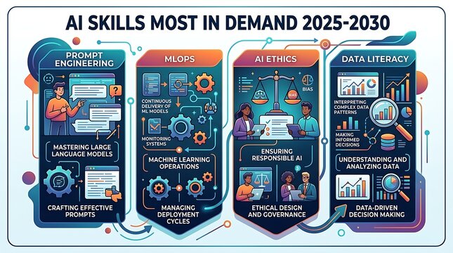 Infographic of trending artificial intelligence skills for 2025 to 2030