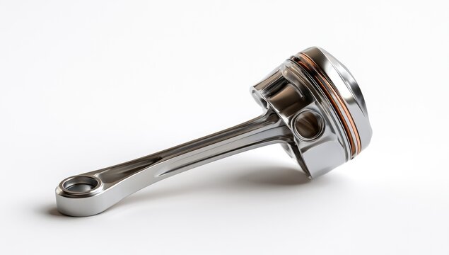Automotive Piston and Connecting Rod Assembly Isolated on White Background.