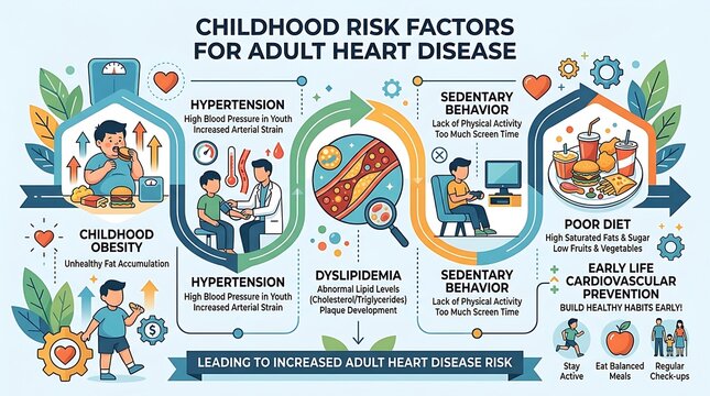 Childhood risk factors for adult heart disease medical infographic