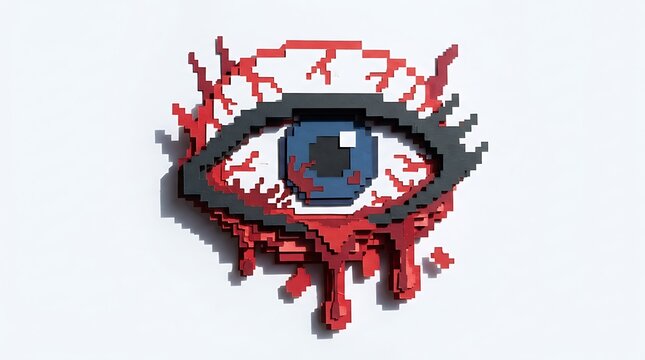 Pixelated eye with red fluid