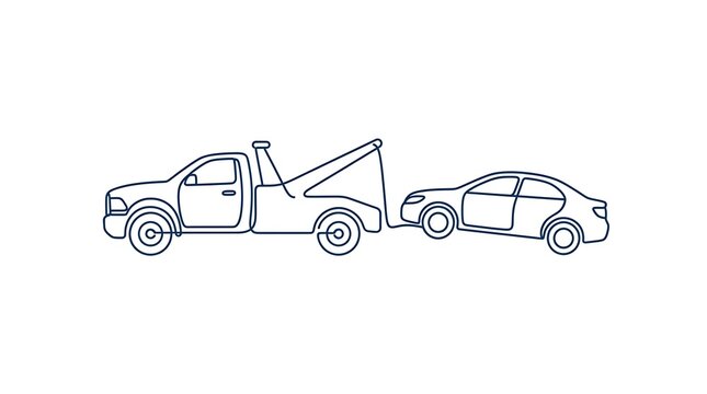 Tow truck hauling automobile outline graphic
