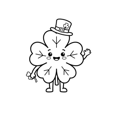Cute Four Leaf Clover Character Coloring Page