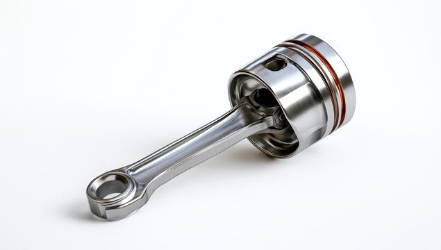 Automotive Piston and Connecting Rod Assembly Isolated on White Background.
