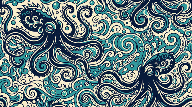 Ornate nautical octopus pattern vector illustration background