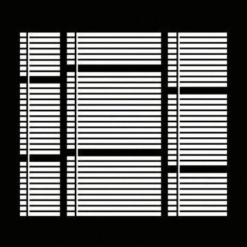 Geometric Pattern Grid: A striking abstract composition featuring a monochromatic grid of horizontal white lines on a black background, creating a sense of order and optical illusion.