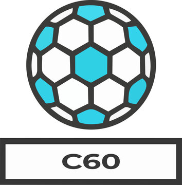 Fullerene C60 Molecule Display Icon with Buckyball Structure and Scientific Label Vector Illustration