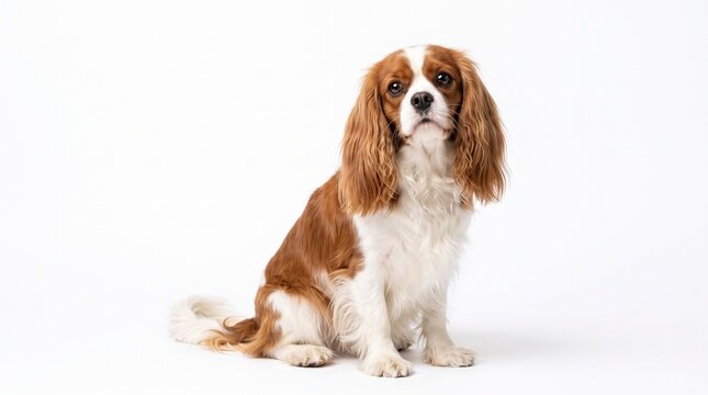 cavalier king charles spaniel dog sitting and looking at the camera