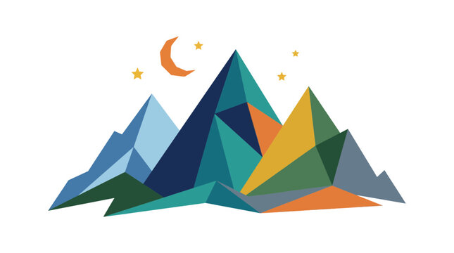 Abstract geometric mountain landscape night sky