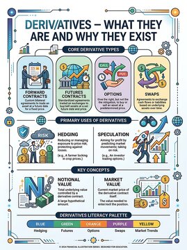 Financial infographic explaining core derivative types and uses