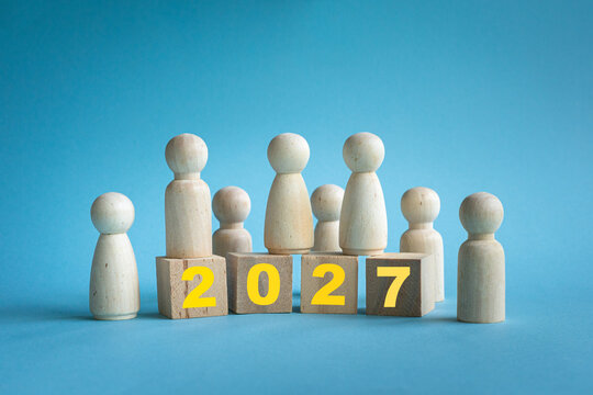 Wood blocks with 2027. New year concept.