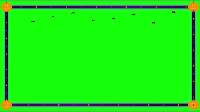 Halloween frame overlay animated flying bats and pumpkin jack-o-lanterns on green screen background