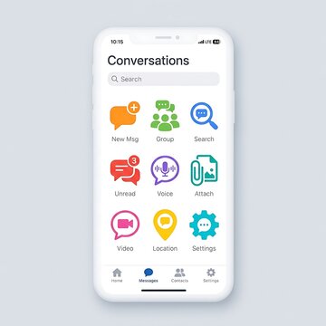 Sleek mobile application interface displaying essential communication features for effortless digital messaging and social interaction, optimized for user experience