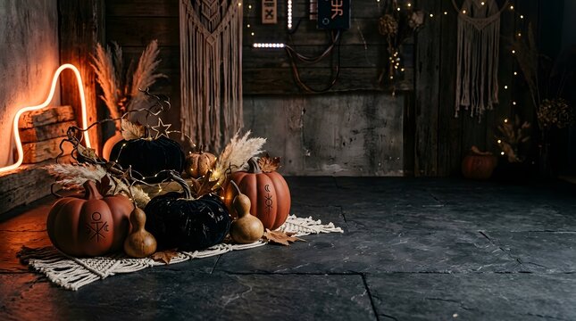 A dimly lit atmospheric interior scene depicts a cozy fireplace with a warm glow surrounded by various decorative elements creating a comforting and inviting