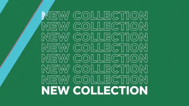 New Collection kinetic typography animation with repeated bold text, colorful accents, and dynamic graphic elements on a green screen background for fashion and retail launches.