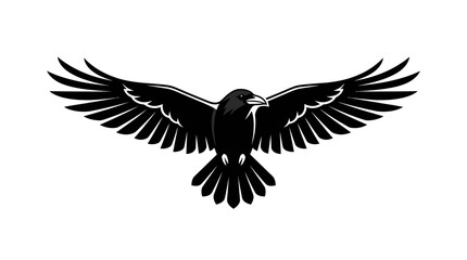 Obraz premium Black Raven Vector Illustration with Spread Wings Isolated on White Background for Logo or Mascot