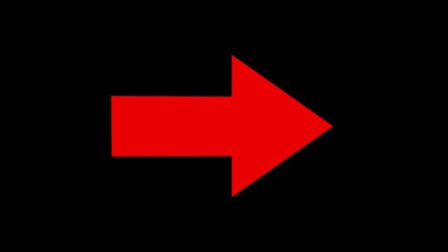 Arrow pointing right motion graphics on a black background animation. Indicating direction, progress, or forward right movement place pointing 