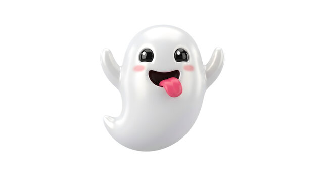 Cute 3d ghost character with a playful expression isolated on transparent background