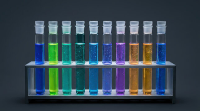 Microbiome research vial laboratory liquid color science sample rack biotechnology analysis glass chemistry experiment for sterile study