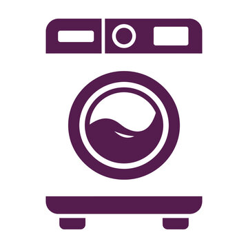Purple washing machine icon on white background, laundry symbol