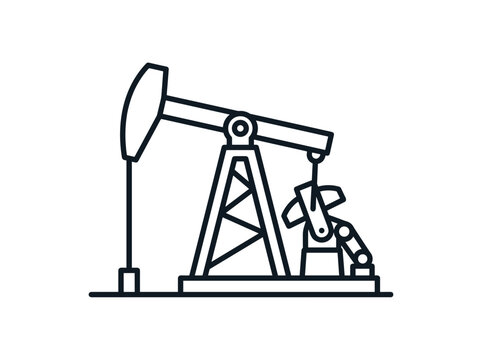 Minimalist line art icon of an industrial oil pump jack for energy and petroleum themes