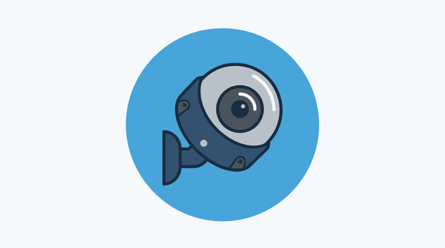 Modern security camera icon for surveillance and monitoring on a blue circular background