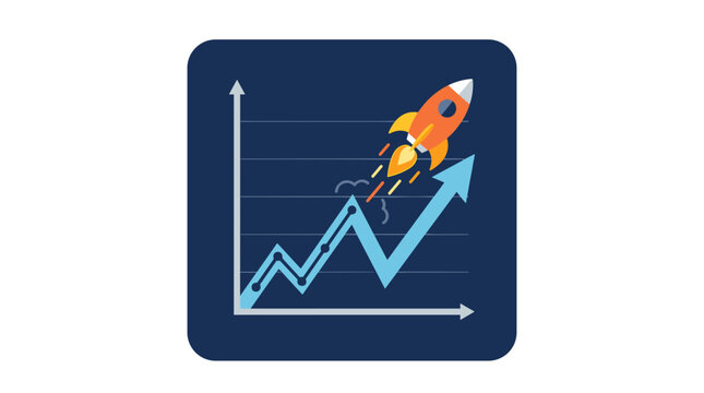 Business Growth Chart with Rocket Ship Soaring Upward for Success and Startup Concept