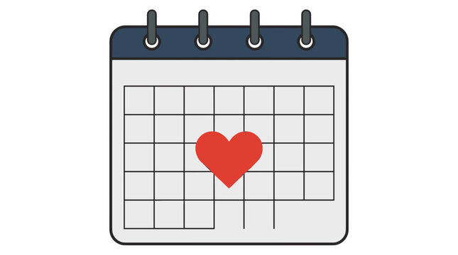 Calendar icon illustration featuring a red heart on the dates grid for special event planning