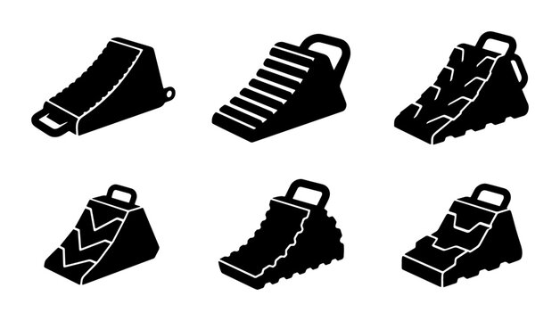 Set of 6 Black Wheel Chocks, Vehicle Safety Wedges, Parking Blocks, Tire Stops, Industrial Equipment