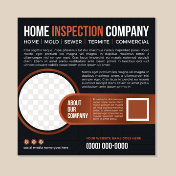 comprehensive home inspection company services social media banner template. playful poster template for real estate business. we are a one stop for all your home inspection need. circle shape photo