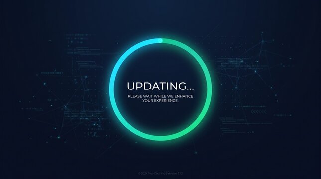 Futuristic Digital Loading Screen with Neon Circle and Updating Text