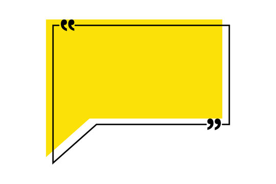 Yellow speech bubble quote box with black frame and quotation marks for text highlight