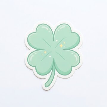 Four-Leaf Clover Charm: A stylized illustration of a four-leaf clover, rendered in a soft mint green hue, sparkles with subtle golden glitter, symbolizing good fortune and luck.