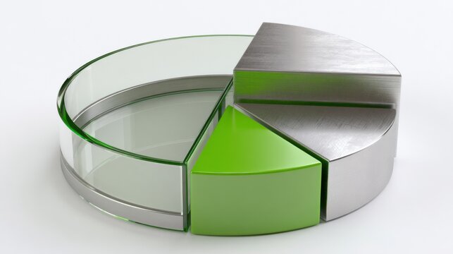 Photorealistic 3D Pie Chart Icon with Green and Metallic Segments