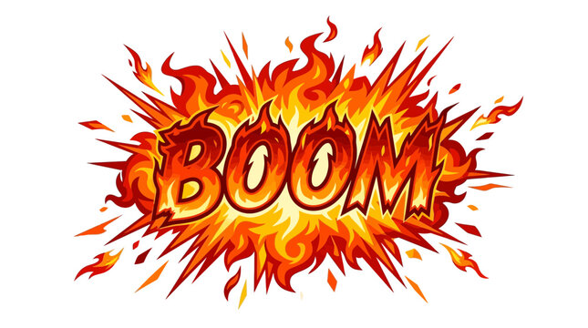 Explosion Comic Style BOOM Text with Flames