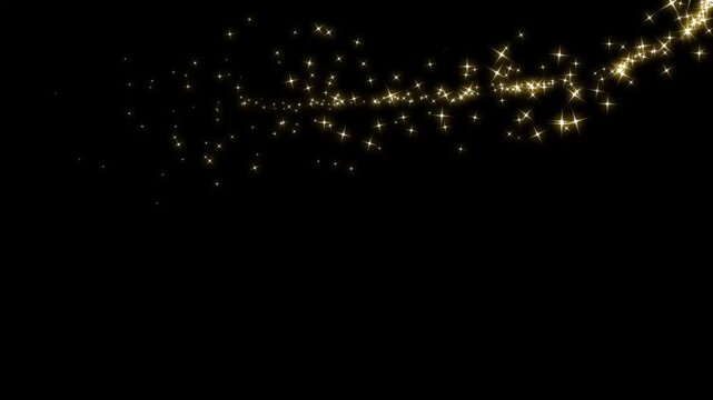 Golden shimmering doodle sparkle trail, Fairy dust glitter stars trail transition on black screen, glitter star tail sparkle, glitter sparkle dust, glitter line transition animation, 4k video