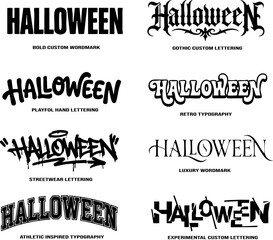 Collection of various Halloween typography designs and artistic lettering styles for seasonal holiday graphic projects and decorations © Hosneara akter