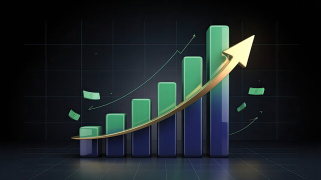 Business graph growth concept in allusive graph chart showing marketing sales profit increasing to future target. Excellent financial status of corporate business going up.