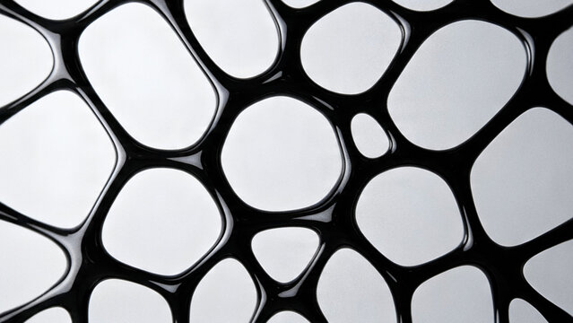 Abstract grainy background with a bold black fluid Voronoi mesh network pattern over a premium minimalist light grey texture gradient backdrop design.