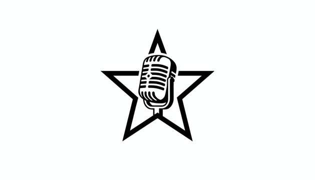 Retro style vocal microphone icon placed over a bold star shape, ideal for music podcast or radio logo design.