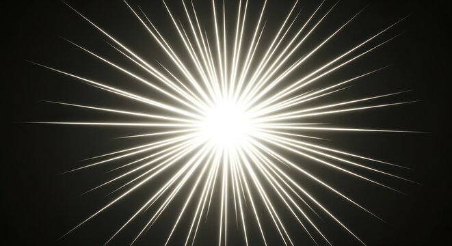 Bright white starburst or sunburst effect with radiating light beams and sharp lines extending from a central point on a dark background