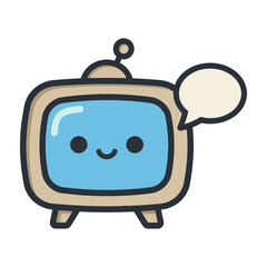 Naklejka premium Smiling cartoon television with speech bubble