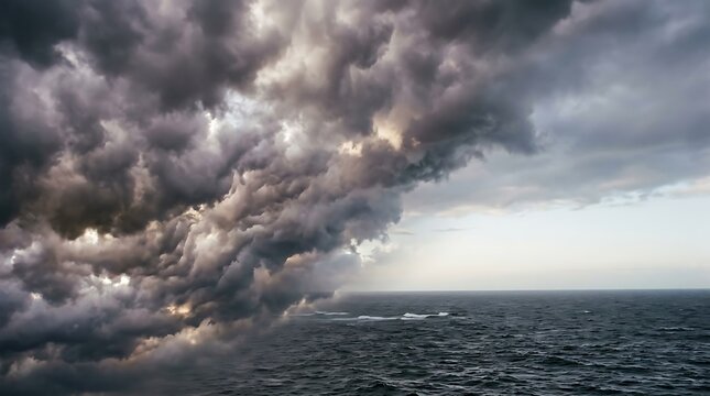 Dramatic storm clouds gathering over a dark ocean