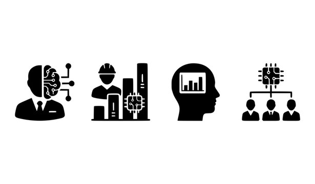 AI employee data analytics glyph icon set for workforce and organizational intelligence