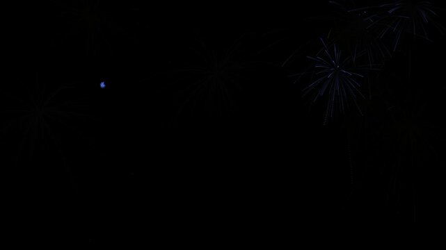Colorful blue and gold fireworks bursting in the dark night sky for celebration.
