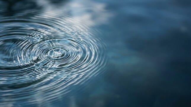 Concentric ripples on a serene blue water surface