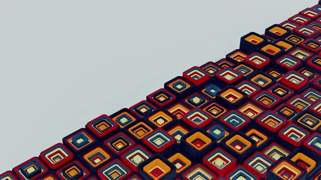 3D isometric abstract cubes with colorful layers three-dimensional geometric shapes pattern grid