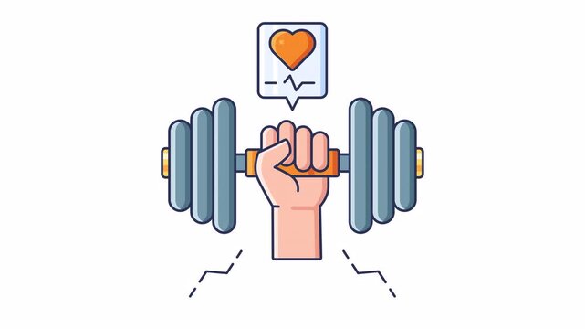 Fitness exercise dumbbell training. Animated icon style, looping animation with alpha channel