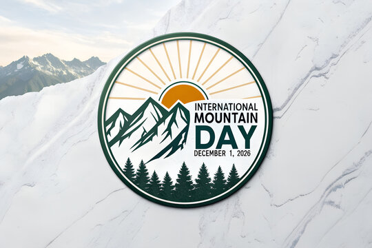 International mountain day december 11 2026 circular emblem logo with mountain