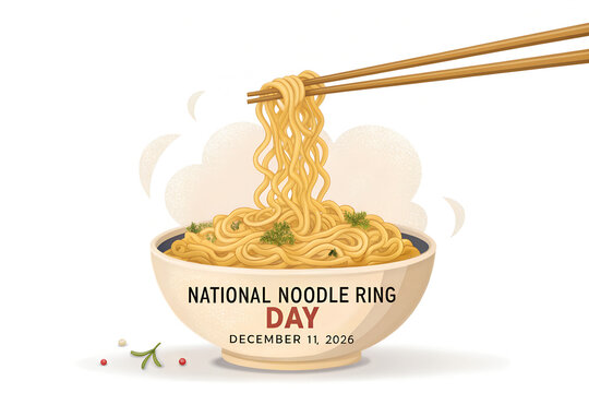 National noodle ring day celebration with bowl of steaming noodles and, homemade